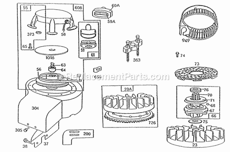 Blower HsgFlywheelsScreens Diagram and Parts List for 190702-2509-01  Briggs and Stratton Engine